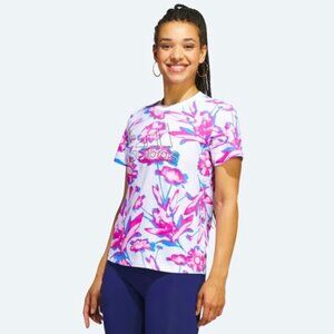 Adidas originals Women's Bloom Allover floral Print logo white Tee NWOT Small